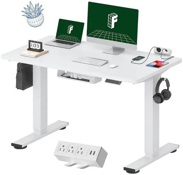 Main image of EN2 Whole-Piece Standing Desk with Clamp Power Strip, 48x24 Electric Stand Up Height Adjustable Desk with Cable Management (White Frame + 48" White Top)