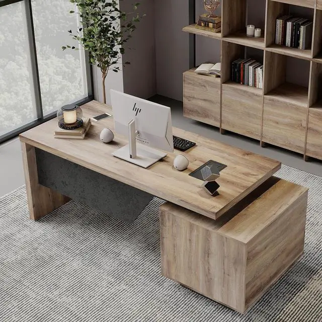 Main image of Extendable Executive Office Desk 62.99" or 70.87", Large Home Office Desk with Reversible Storage Cabinet, Cable Management, Modern Workspace Desk for Business (Left)