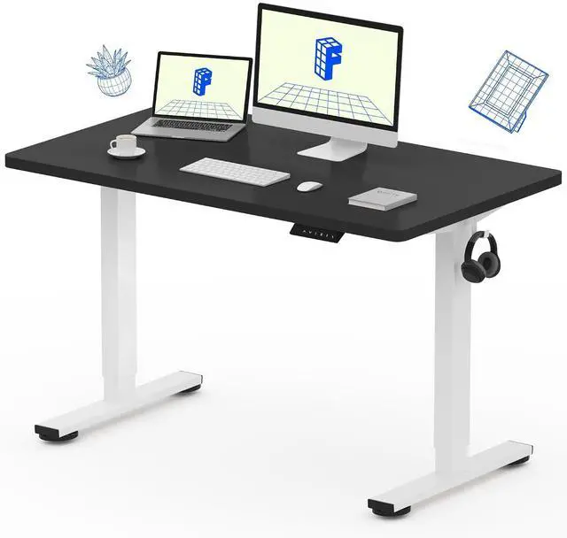 Main image of EN1 One-Piece Standing Desk with 1-Inch Thick Seamless Desktop, 48"x24" Electric Height Adjustable Desk for Home Office, Multi-Monitor Setups & Easy Assembly, Black