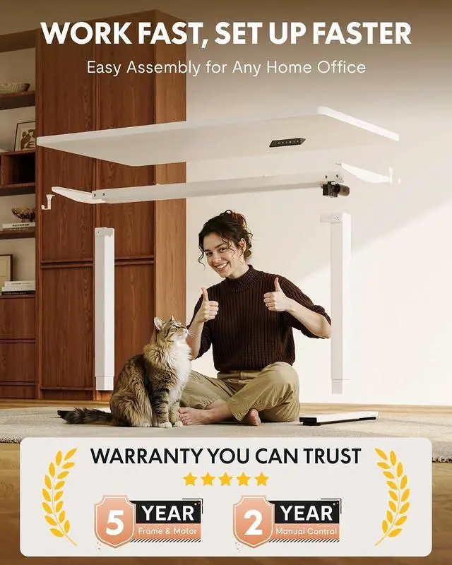 Alt view image 5 of 7 - EN1 One-Piece Standing Desk, 48"x24" Seamless Desktop Electric Height Adjustable Desk for Home Office, Multi-Monitor Setups & Easy Assembly, White