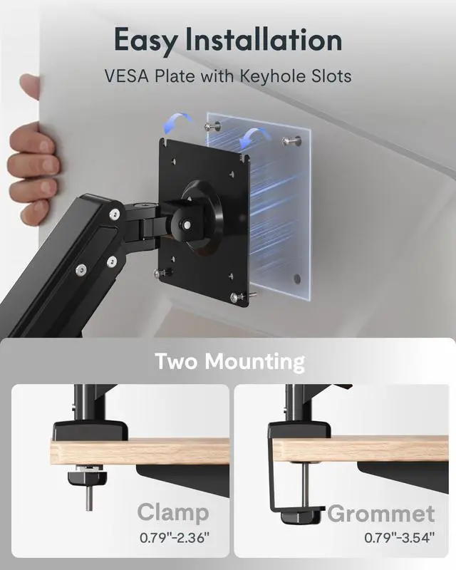 Alt view image 7 of 7 - EN2 55''x28'' Standing Desk with Monitor Mount Bundle, 1" Thick One-Piece Desktop, Fully Adjustable Single Monitor Arm with Cable Management, Bundle for Office, Gaming & Study, Rustic Brown