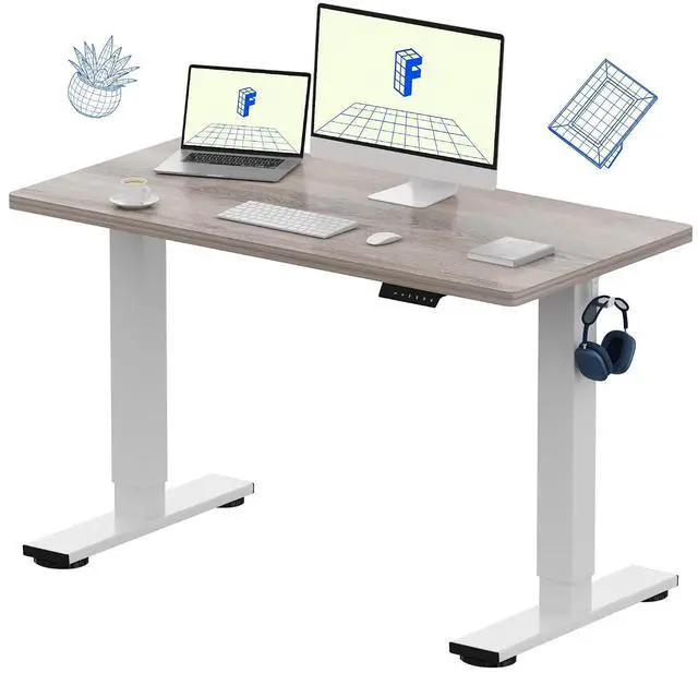 Main image of EN1 One-Piece Standing Desk with 1-Inch Thick Seamless Desktop, 48"x24" Electric Height Adjustable Desk for Home Office, Multi-Monitor Setups & Easy Assembly, Gray Wood