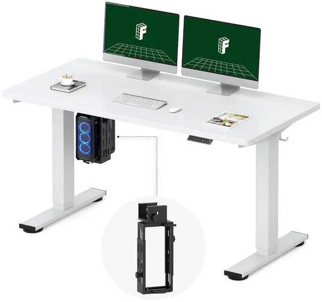 Main image of EN2 55''x28'' Electric Standing Desk with PC Stand Bundle, 1" Whole-Piece Desktop, Easy-to-Install Hanging Design PC Mount, Bundle for Home Office, Game & Small Spaces, White