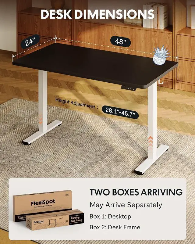 Alt view image 6 of 7 - EN1 One-Piece Standing Desk with 1-Inch Thick Seamless Desktop, 48"x24" Electric Height Adjustable Desk for Home Office, Multi-Monitor Setups & Easy Assembly, Black