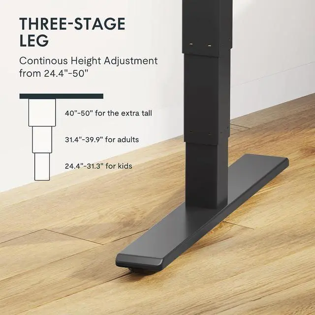Alt view image 3 of 7 - E6 MAX Dual Motor 3-Stage 48x30 Inch Heavy Duty Standing Desk, 330lbs Weight Capacity, Height Adjustable Desk w/Cable Management & Wheels (Seamless Mahogany Desktop + Black Frame)