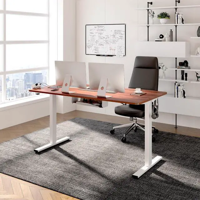 Alt view image 2 of 7 - EN2 Whole-Piece Standing Desk with Clamp Power Strip, 48 x 24 Electric Stand Up Height Adjustable Desk with Cable Management (White Frame + 48" Mahogany Desktop, 2 Packages)