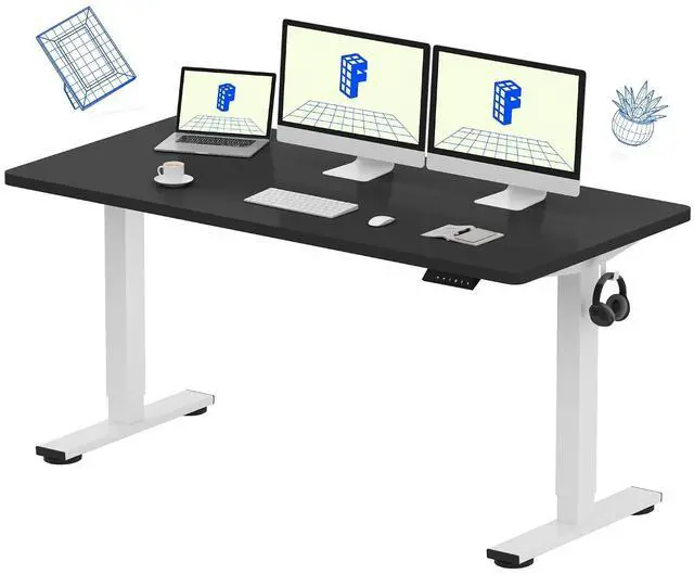Main image of EN1 One-Piece Standing Desk with 1-Inch Thick Seamless Desktop, 60"x24" Electric Height Adjustable Desk for Home Office, Multi-Monitor Setups & Easy Assembly, Black