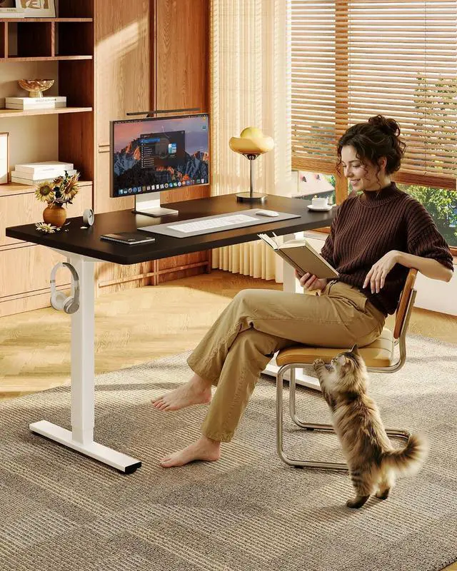 Alt view image 2 of 7 - EN1 One-Piece Standing Desk with 1-Inch Thick Seamless Desktop, 60"x24" Electric Height Adjustable Desk for Home Office, Multi-Monitor Setups & Easy Assembly, Black