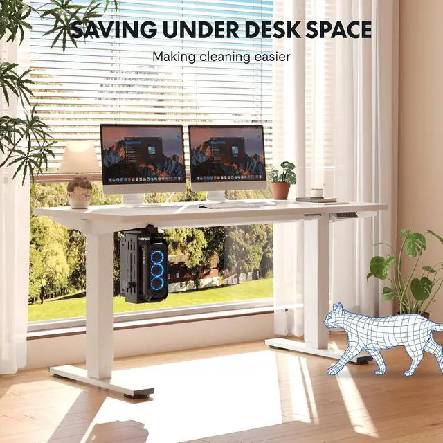 Alt view image 2 of 7 - EN2 55''x28'' Electric Standing Desk with PC Stand Bundle, 1" Whole-Piece Desktop, Easy-to-Install Hanging Design PC Mount, Bundle for Home Office, Game & Small Spaces, White