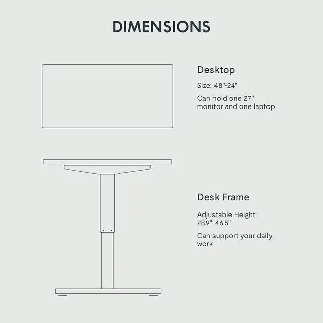 Alt view image 5 of 7 - EN1 One-Piece Standing Desk 48 x 24 Inches Electric Stand Up Desk for Home Office (Black Frame + 48" Black Top)