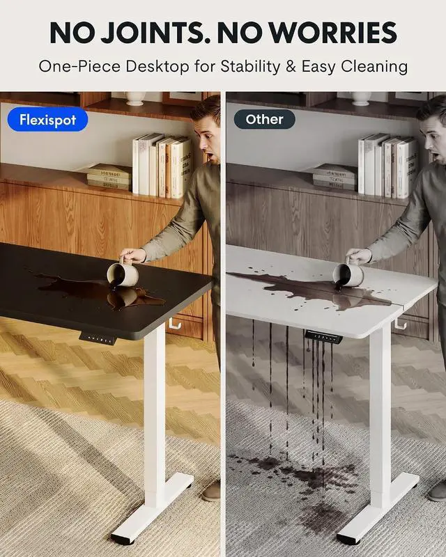 Alt view image 4 of 7 - EN1 One-Piece Standing Desk with 1-Inch Thick Seamless Desktop, 60"x24" Electric Height Adjustable Desk for Home Office, Multi-Monitor Setups & Easy Assembly, Black
