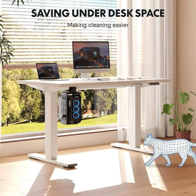 Alt view image 2 of 7 - EN2 48''x24'' Electric Standing Desk with PC Stand Bundle, One-Piece Desktop, Easy-to-Install Hanging Design PC Mount, Bundle for Home Office, Game & Small Spaces, White