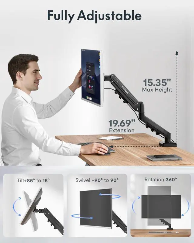 Alt view image 3 of 7 - EN2 55''x28'' Standing Desk with Monitor Mount Bundle, 1" Thick One-Piece Desktop, Fully Adjustable Single Monitor Arm with Cable Management, Bundle for Home Office, Gaming & Study, Maple