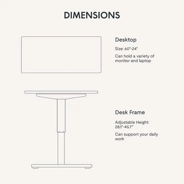 Alt view image 5 of 7 - 60"x24" One-Piece Electric Standing Desk, 1" Thick Seamless Desktop for Home Office, Study & Multi-Monitor Setup, Black Walnut