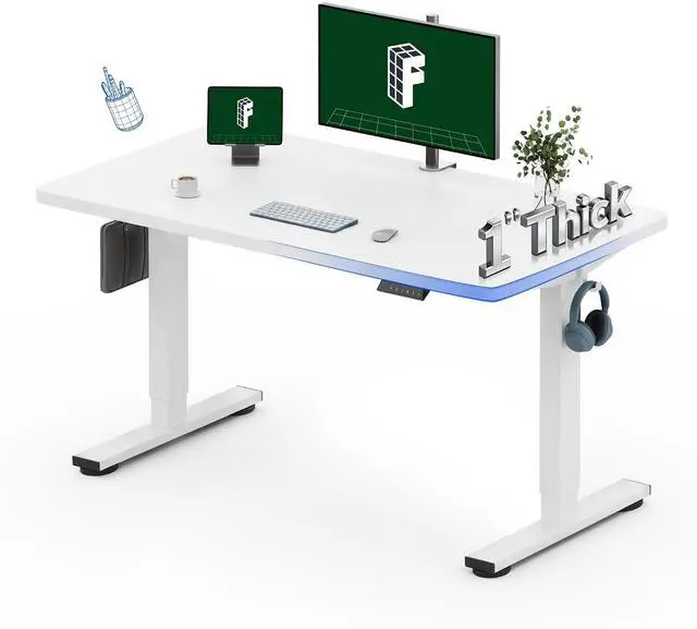 Main image of 48"x24" One-Piece Electric Standing Desk, 1" Thick Seamless Desktop for Home Office, Study & Multi-Monitor Setup, White