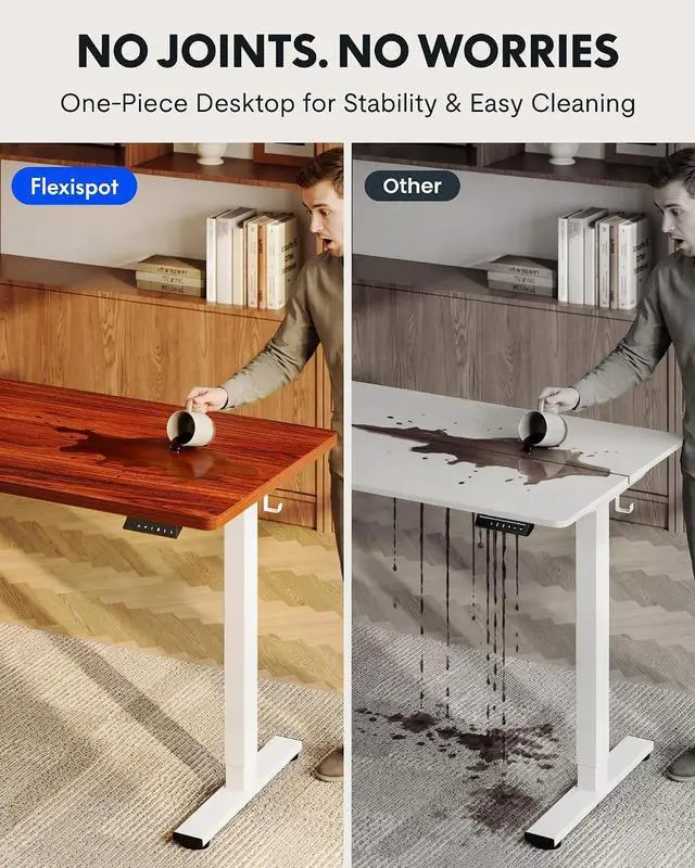 Alt view image 4 of 7 - EN1 One-Piece Standing Desk with 1-Inch Thick Seamless Desktop, 60"x24" Electric Height Adjustable Desk for Home Office, Multi-Monitor Setups & Easy Assembly, Mahogany