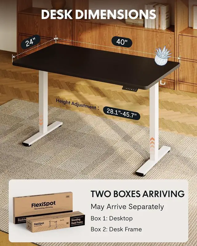 Alt view image 5 of 7 - EN1 One-Piece Standing Desk with 1-Inch Thick Seamless Desktop, 40"x24" Electric Height Adjustable Desk for Home Office, Multi-Monitor Setups & Easy Assembly, Black