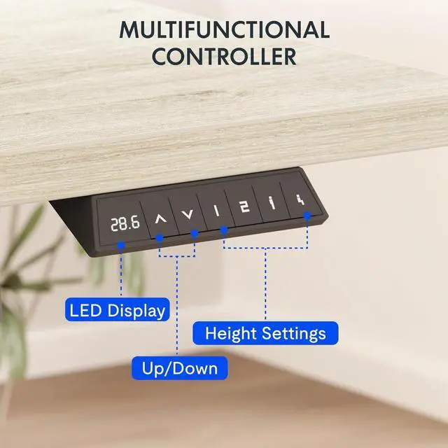Alt view image 6 of 7 - EN2 Whole-Piece Standing Desk with Clamp Power Strip, 60 x 24 Electric Stand Up Height Adjustable Desk with Cable Management (White Frame + 55" White Wood Grain Desktop, 2 Packages)