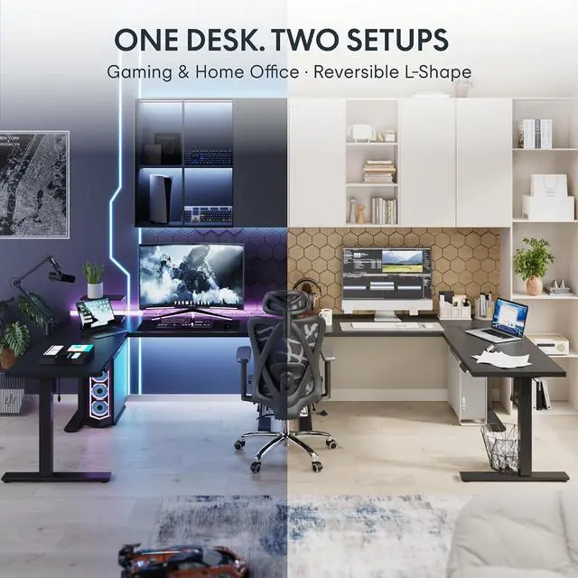 Alt view image 4 of 7 - L Shaped Standing Desk, 71 x 63 Inch Electric Height Adjustable Corner Desk, Sit Stand Computer Workstation, Preset Controller, Home Office, Black Frame with Black Top