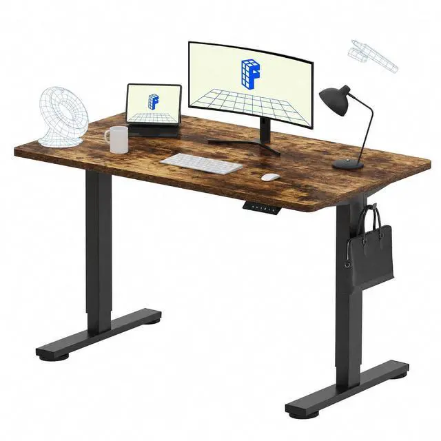 Main image of EN1 One-Piece Standing Desk, 48"x24" Seamless Desktop Electric Height Adjustable Desk for Home Office, Multi-Monitor Setups & Easy Assembly, Rustic (Black Frame)