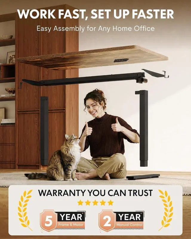 Alt view image 4 of 7 - EN1 One-Piece Standing Desk, 48"x24" Seamless Desktop Electric Height Adjustable Desk for Home Office, Multi-Monitor Setups & Easy Assembly, Rustic (Black Frame)
