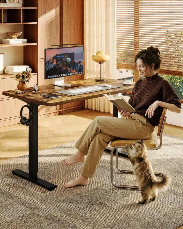 Alt view image 2 of 7 - EN1 One-Piece Standing Desk, 48"x24" Seamless Desktop Electric Height Adjustable Desk for Home Office, Multi-Monitor Setups & Easy Assembly, Rustic (Black Frame)