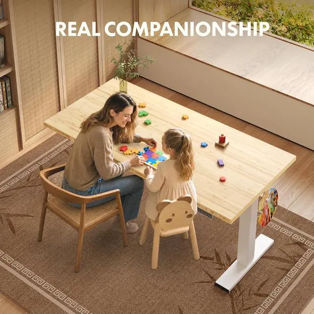 Alt view image 6 of 7 - Solid Bamboo Standing Desk, 60" x 30" Real Bamboo Desktop with Natural Grain, Durable & Sustainable Workstation for Home Office and Multi-Monitor Setups (White Frame)
