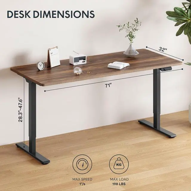 Alt view image 2 of 6 - 71"x32" Large Dual Motor Electric Standing Desk, Black Walnut - 198 LBS Heavy-Duty Capacity, Ideal for Home Office, Creative Studio, or Multi-Monitor Setup
