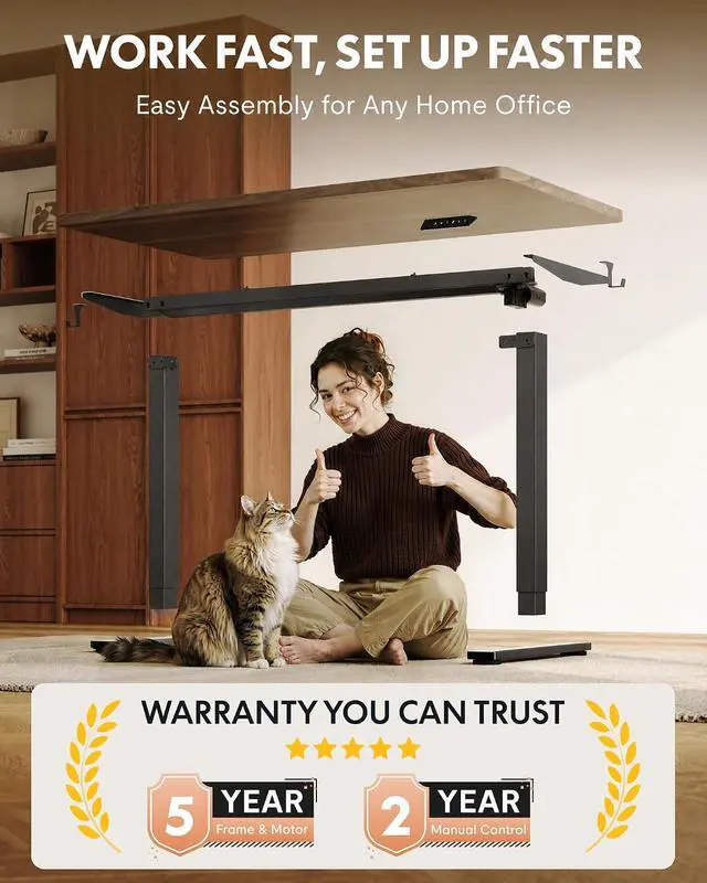 Alt view image 4 of 7 - EN1 One-Piece Standing Desk, 48"x24" Seamless Desktop Electric Height Adjustable Desk for Home Office, Multi-Monitor Setups & Easy Assembly, Black Walnut (Black Frame)