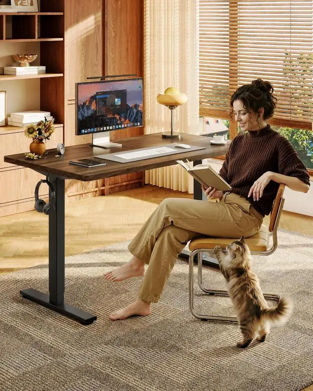 Alt view image 2 of 7 - EN1 One-Piece Standing Desk, 48"x24" Seamless Desktop Electric Height Adjustable Desk for Home Office, Multi-Monitor Setups & Easy Assembly, Black Walnut (Black Frame)