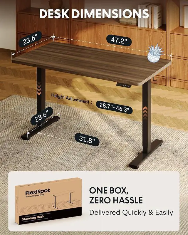 Alt view image 5 of 7 - EN1 One-Piece Standing Desk, 48"x24" Seamless Desktop Electric Height Adjustable Desk for Home Office, Multi-Monitor Setups & Easy Assembly, Black Walnut (Black Frame)
