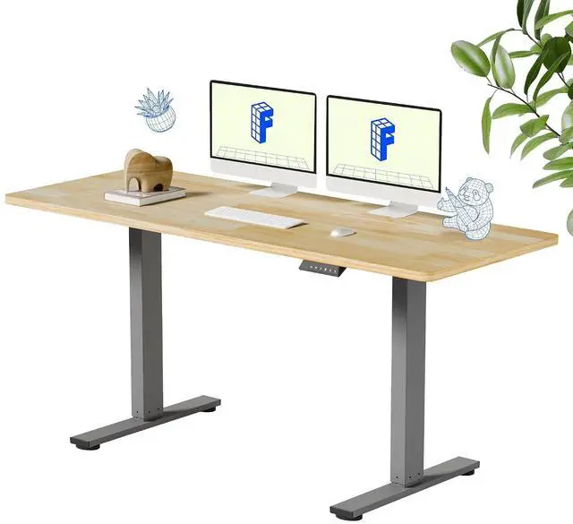 Main image of Solid Wood Standing Desk, 63" x 24" Real Wood Desktop with Natural Grain, Durable & Sustainable Workstation for Home Office and Multi-Monitor Setups (Rubber Wood, Silver Frame)