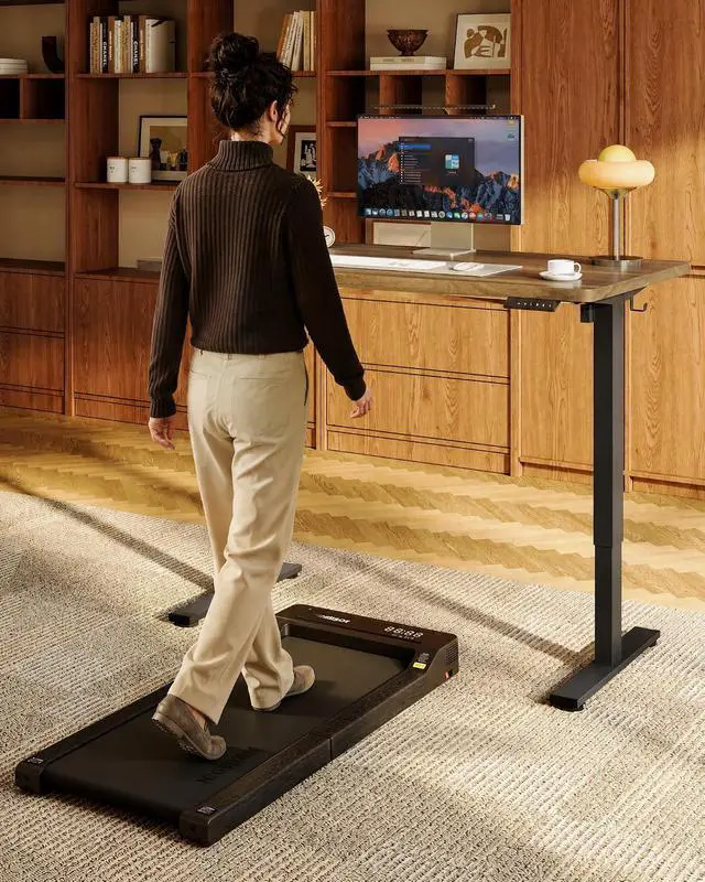 Alt view image 7 of 7 - EN1 One-Piece Standing Desk, 48"x24" Seamless Desktop Electric Height Adjustable Desk for Home Office, Multi-Monitor Setups & Easy Assembly, Black Walnut (Black Frame)