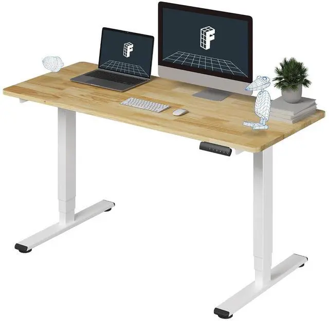 Main image of E6 Solid Wood 3-Stage Dual Motor 55 x 24 Electric Standing Desk, Holds 220 lbs, Adjustable Height w/ Memory Presets, Butcher Block Rubberwood Desktop & White Frame, Ships in 2 Boxes