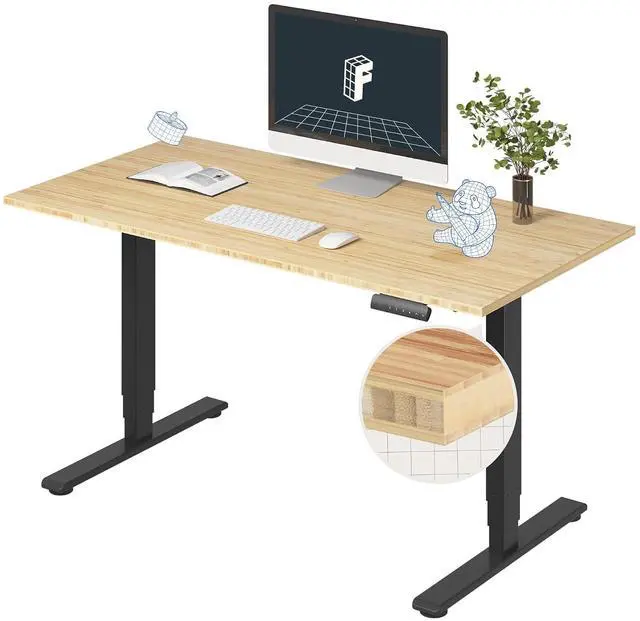 Main image of E6 Bamboo 3-Stage Dual Motor Electric Standing Desk 55 x 28 Sit Stand Up Desk, Holds 220 lbs, Adjustable Height w/ Memory Presets, Solid Bamboo Desktop & Black Frame, Ships in 2 Boxes