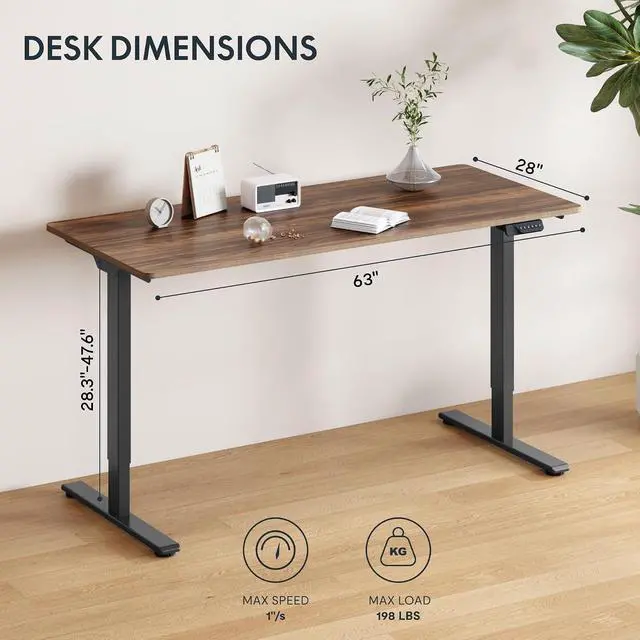 Alt view image 2 of 6 - 63"x28" Large Dual Motor Electric Standing Desk, Black Walnut - 198 LBS Heavy-Duty Capacity, Ideal for Home Office, Creative Studio, or Multi-Monitor Setup