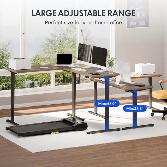 Alt view image 7 of 7 - L Shaped Standing Desk, 71 x 63 Inch Electric Height Adjustable Corner Desk, Sit Stand Computer Workstation, Preset Controller, Home Office, Black Frame with Rustic Brown Top