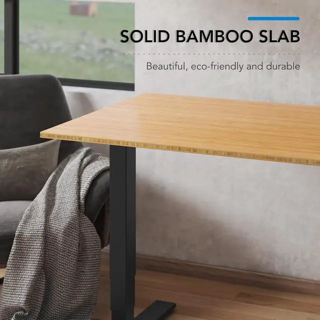Alt view image 7 of 7 - E6 Bamboo 3-Stage Dual Motor Electric Standing Desk 55 x 28 Sit Stand Up Desk, Holds 220 lbs, Adjustable Height w/ Memory Presets, Solid Bamboo Desktop & Black Frame, Ships in 2 Boxes