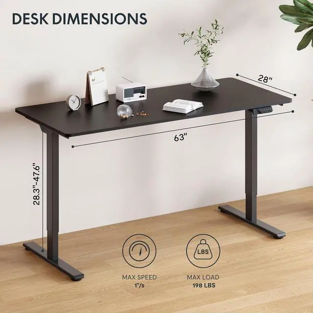 Alt view image 3 of 7 - 63"x28" Large Dual Motor Electric Standing Desk, Black - 198 LBS Heavy-Duty Capacity, Ideal for Home Office, Creative Studio, or Multi-Monitor Setup