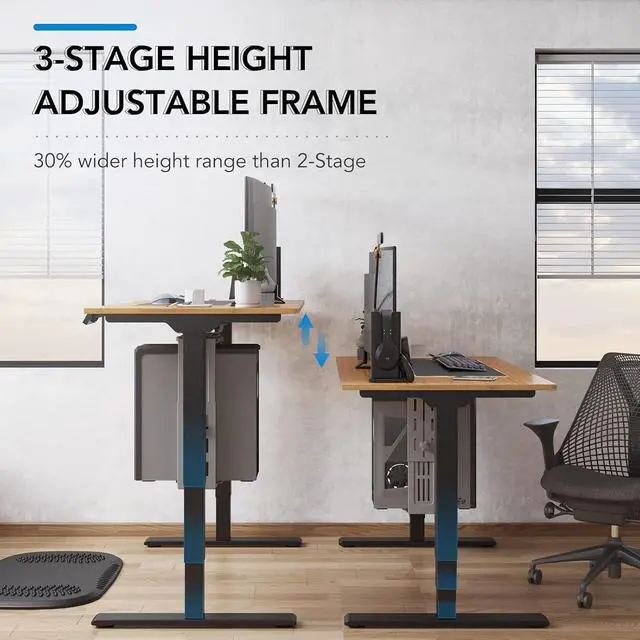 Alt view image 4 of 7 - E6 Bamboo 3-Stage Dual Motor Electric Standing Desk 48 x 24 Sit Stand Up Desk, Holds 220 lbs, Adjustable Height w/ Memory Presets, Solid Bamboo Desktop & Black Frame, Ships in 2 Boxes