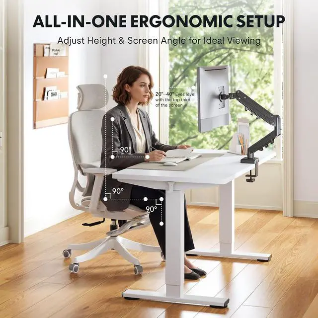 Alt view image 2 of 7 - EN2 48''x24'' Standing Desk with Monitor Mount Bundle, One-Piece Desktop, Fully Adjustable Single Monitor Arm with Cable Management, Bundle for Home Office, Gaming & Study, White