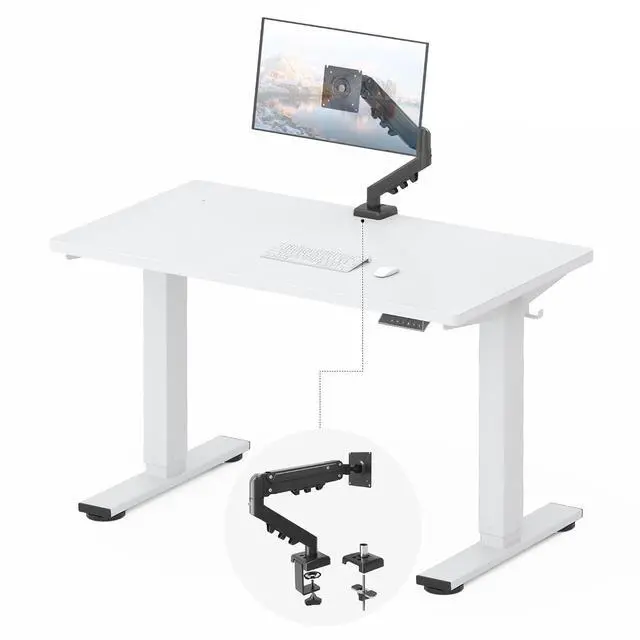 Main image of EN2 48''x24'' Standing Desk with Monitor Mount Bundle, One-Piece Desktop, Fully Adjustable Single Monitor Arm with Cable Management, Bundle for Home Office, Gaming & Study, White