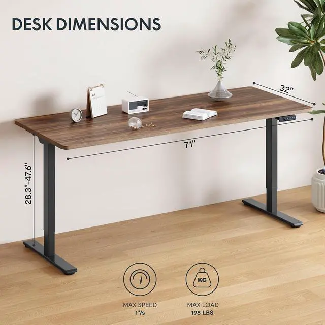 Alt view image 2 of 6 - 79"x32" Large Dual Motor Electric Standing Desk, Black Walnut - 198 LBS Heavy-Duty Capacity, Ideal for Home Office, Creative Studio, or Multi-Monitor Setup