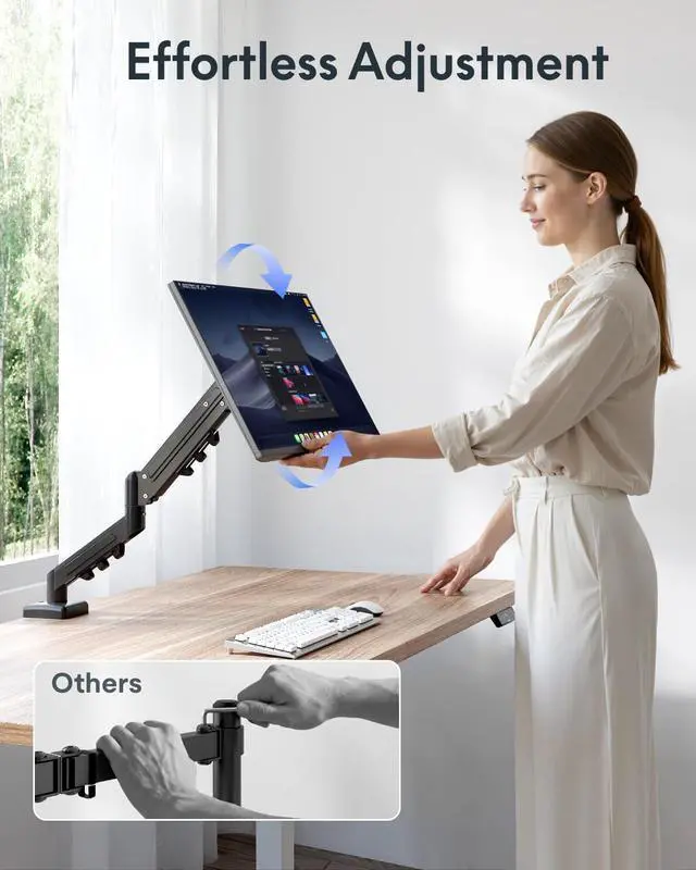 Alt view image 6 of 7 - EN2 48''x24''' Standing Desk with Monitor Mount Bundle, One-Piece Desktop, Fully Adjustable Single Monitor Arm with Cable Management, Bundle for Home Office, Gaming & Study, Maple