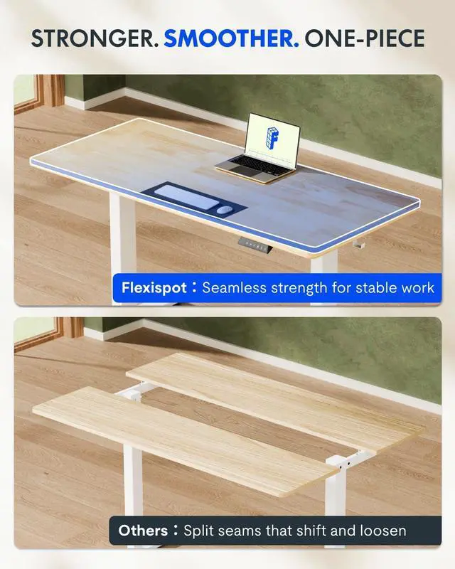 Alt view image 7 of 7 - Solid Wood Standing Desk, 55" x 24" Real Wood Desktop with Natural Grain, Durable & Sustainable Workstation for Home Office and Multi-Monitor Setups (Rubber Wood, Black Frame)