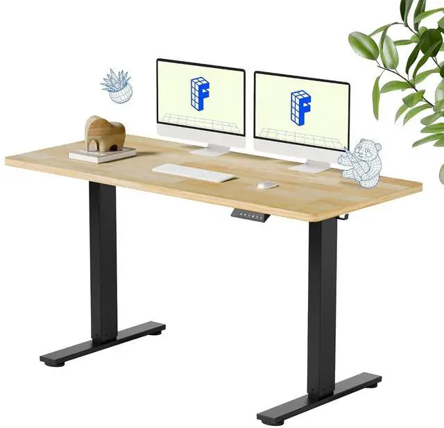Main image of Solid Wood Standing Desk, 55" x 24" Real Wood Desktop with Natural Grain, Durable & Sustainable Workstation for Home Office and Multi-Monitor Setups (Rubber Wood, Black Frame)