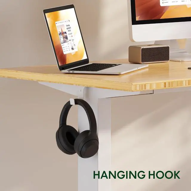 Alt view image 7 of 7 - EN2 Whole-Piece Bamboo Standing Desk with Clamp Power Strip, 48 x 24 Electric Stand Up Height Adjustable Desk with Cable Management (White Frame + 48" Bamboo Top, 2 Packages)