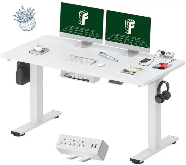 Main image of EN2 Whole-Piece Standing Desk with Clamp Power Strip, 55 x 28 Electric Stand Up Height Adjustable Desk with Cable Management (White Frame + 55" White Top,2 Packages)