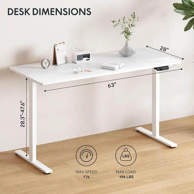 Alt view image 3 of 7 - 63"x28" Large Dual Motor Electric Standing Desk, White - 198 LBS Heavy-Duty Capacity, Ideal for Home Office, Creative Studio, or Multi-Monitor Setup