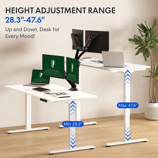 Alt view image 5 of 7 - 63"x28" Large Dual Motor Electric Standing Desk, White - 198 LBS Heavy-Duty Capacity, Ideal for Home Office, Creative Studio, or Multi-Monitor Setup